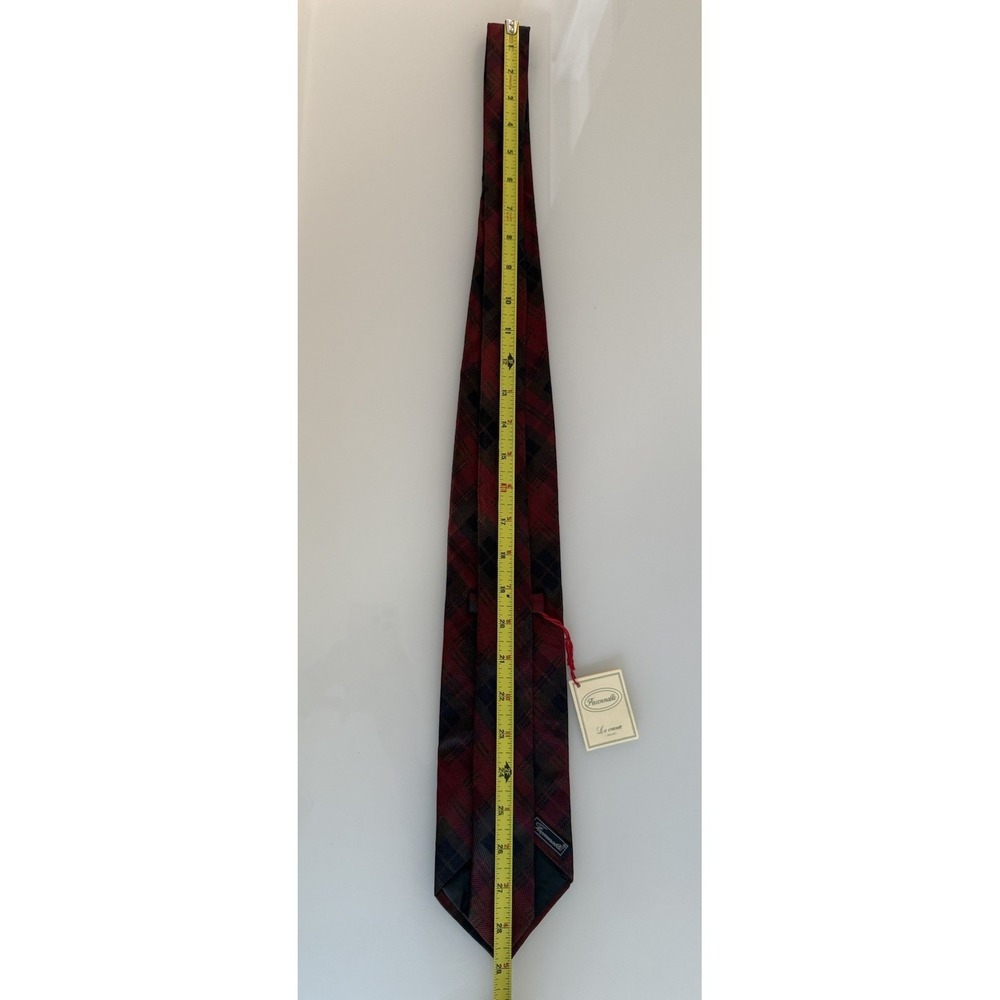FACONNABLE 100% Silk Tie Hand Made ITALY Designer Burgundy Plaid - Picture 7 of 7